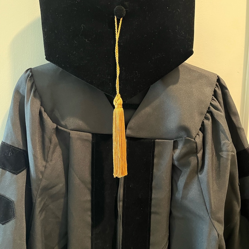 Black Doctor of Education Graduation Gown + Tam and Gold Tassel